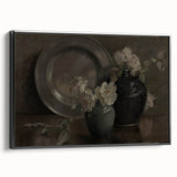 Dark Moody Still Life Floral Art - Timeless Vase and Plate Decor