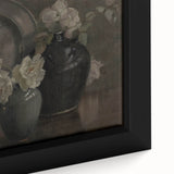 Dark Moody Still Life Floral Art - Timeless Vase and Plate Decor