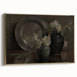 Dark Moody Still Life Floral Art - Timeless Vase and Plate Decor