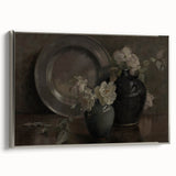 Dark Moody Still Life Floral Art - Timeless Vase and Plate Decor