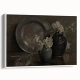 Dark Moody Still Life Floral Art - Timeless Vase and Plate Decor