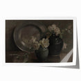 Dark Moody Still Life Floral Art - Timeless Vase and Plate Decor