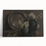 Dark Moody Still Life Floral Art - Timeless Vase and Plate Decor