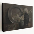 Dark Moody Still Life Floral Art - Timeless Vase and Plate Decor