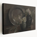 Dark Moody Still Life Floral Art - Timeless Vase and Plate Decor