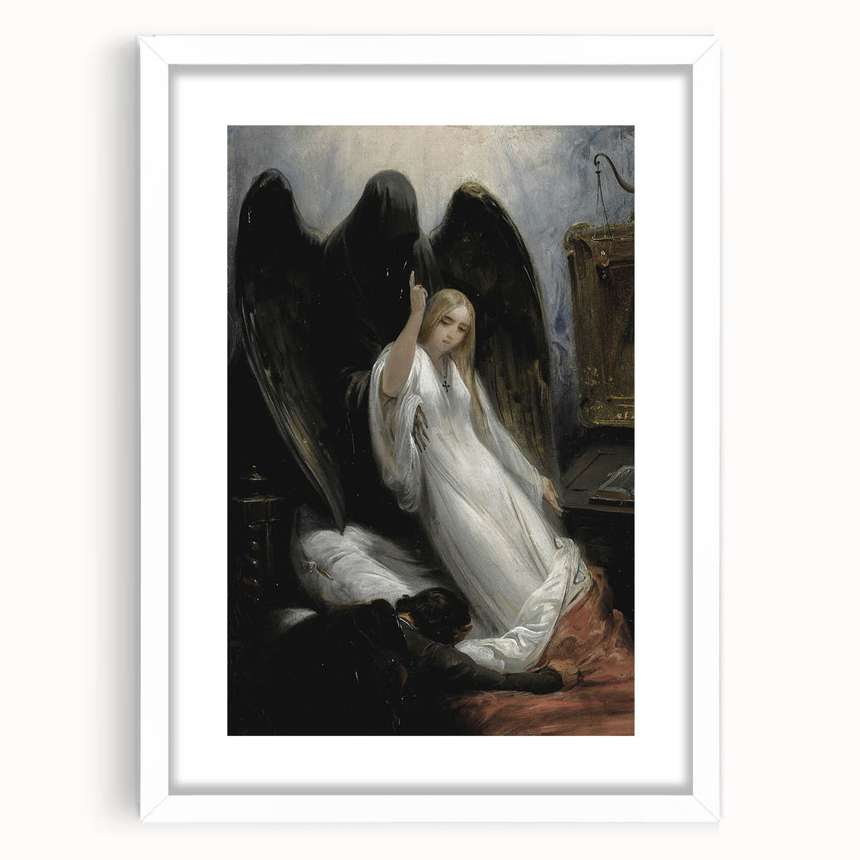 Dark Moody Wall Art - Gothic Guardian Angel Scene for Dramatic Interiors