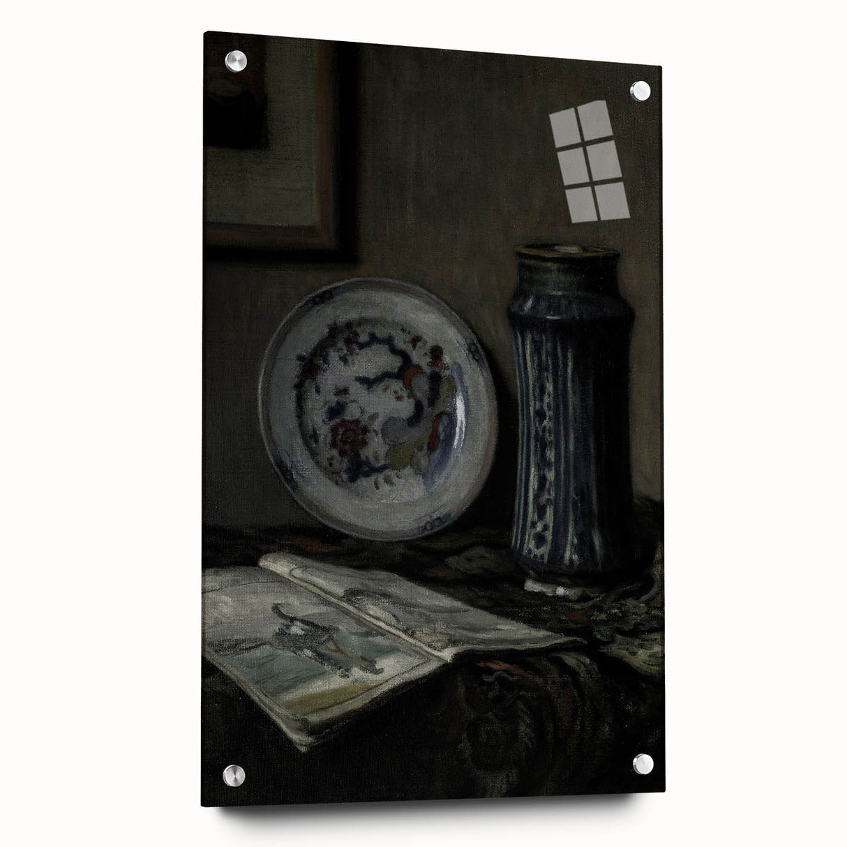 Dark Moody Wall Art - Vintage Still Life with Plate and Vase for Interiors