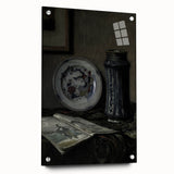 Dark Moody Wall Art - Vintage Still Life with Plate and Vase for Interiors