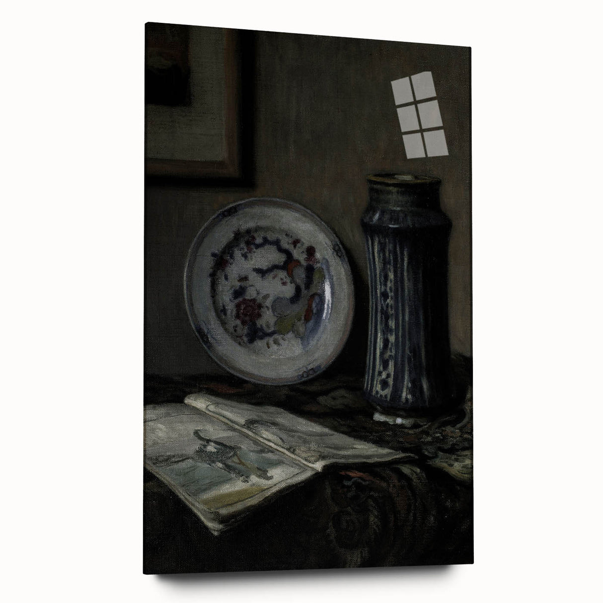 Dark Moody Wall Art - Vintage Still Life with Plate and Vase for Interiors