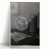 Dark Moody Wall Art - Vintage Still Life with Plate and Vase for Interiors