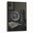 Dark Moody Wall Art - Vintage Still Life with Plate and Vase for Interiors