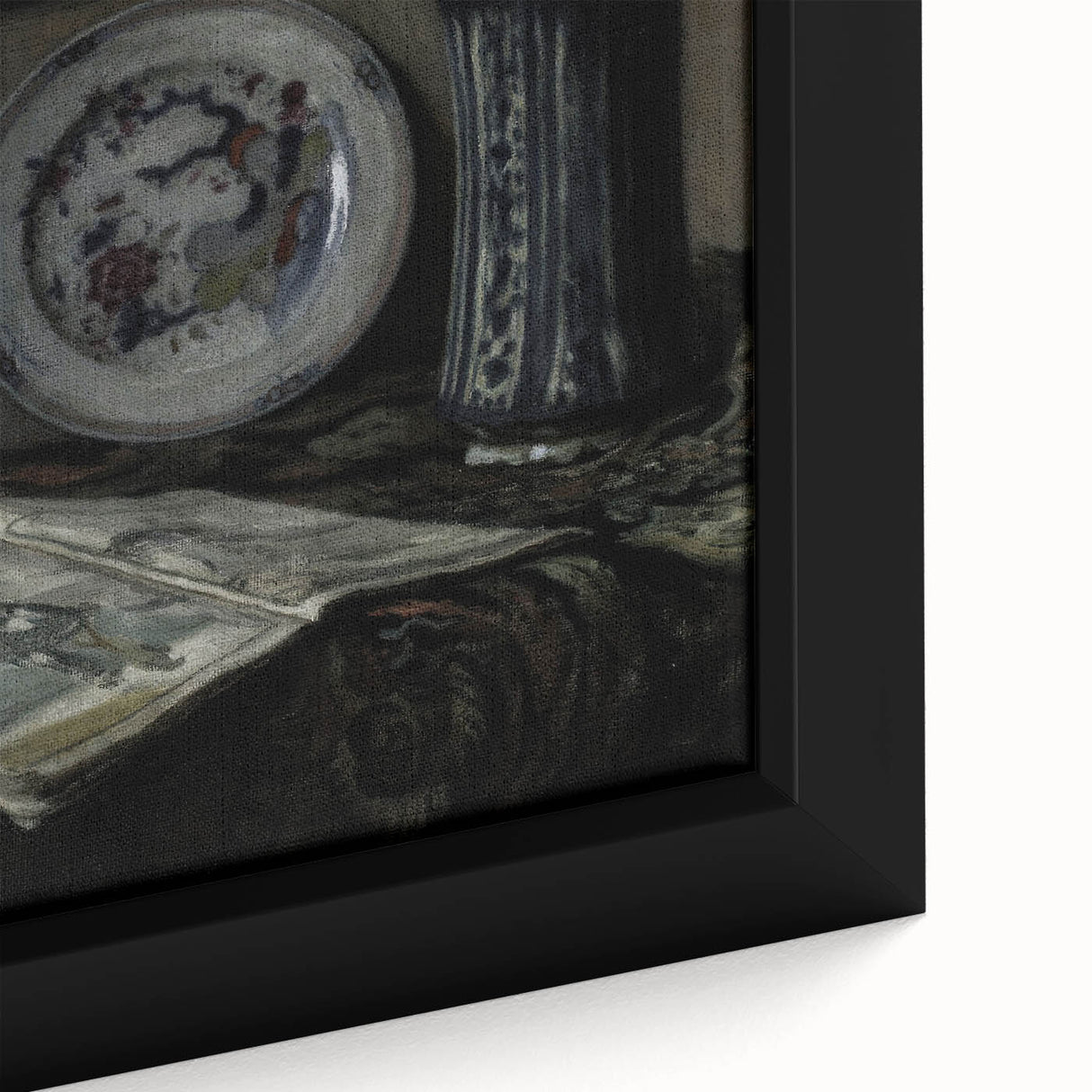 Dark Moody Wall Art - Vintage Still Life with Plate and Vase for Interiors