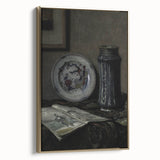 Dark Moody Wall Art - Vintage Still Life with Plate and Vase for Interiors