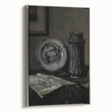 Dark Moody Wall Art - Vintage Still Life with Plate and Vase for Interiors