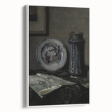Dark Moody Wall Art - Vintage Still Life with Plate and Vase for Interiors