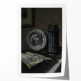 Dark Moody Wall Art - Vintage Still Life with Plate and Vase for Interiors