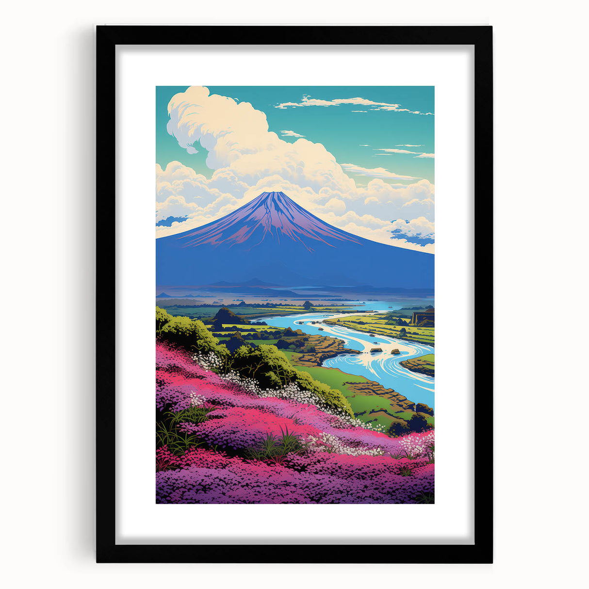 Vibrant Electric Mountain River Art – Modern Electric Wall Canvas