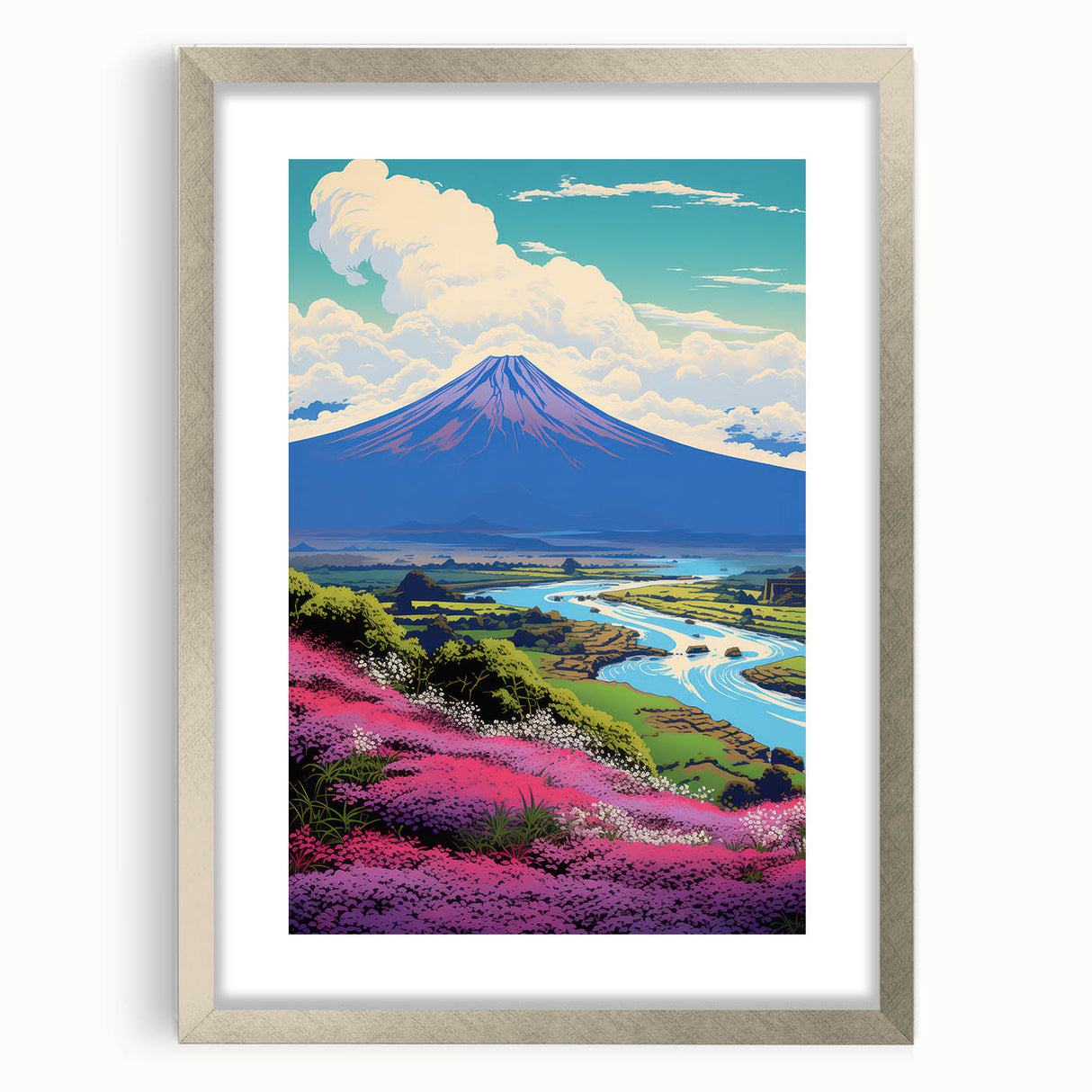 Vibrant Electric Mountain River Art – Modern Electric Wall Canvas