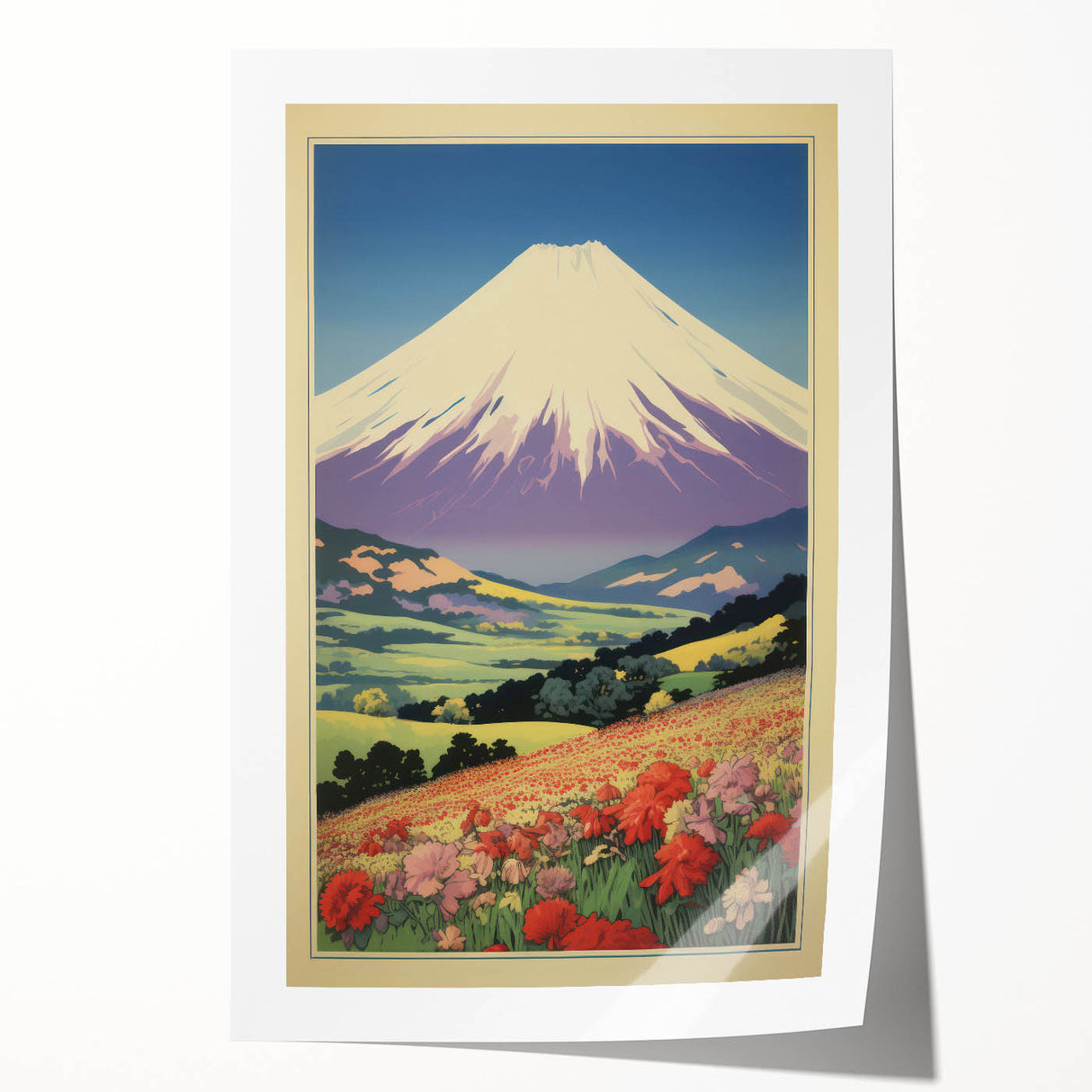 Serene Electric Mountain Landscape – Vibrant Electric Wall Canvas Art