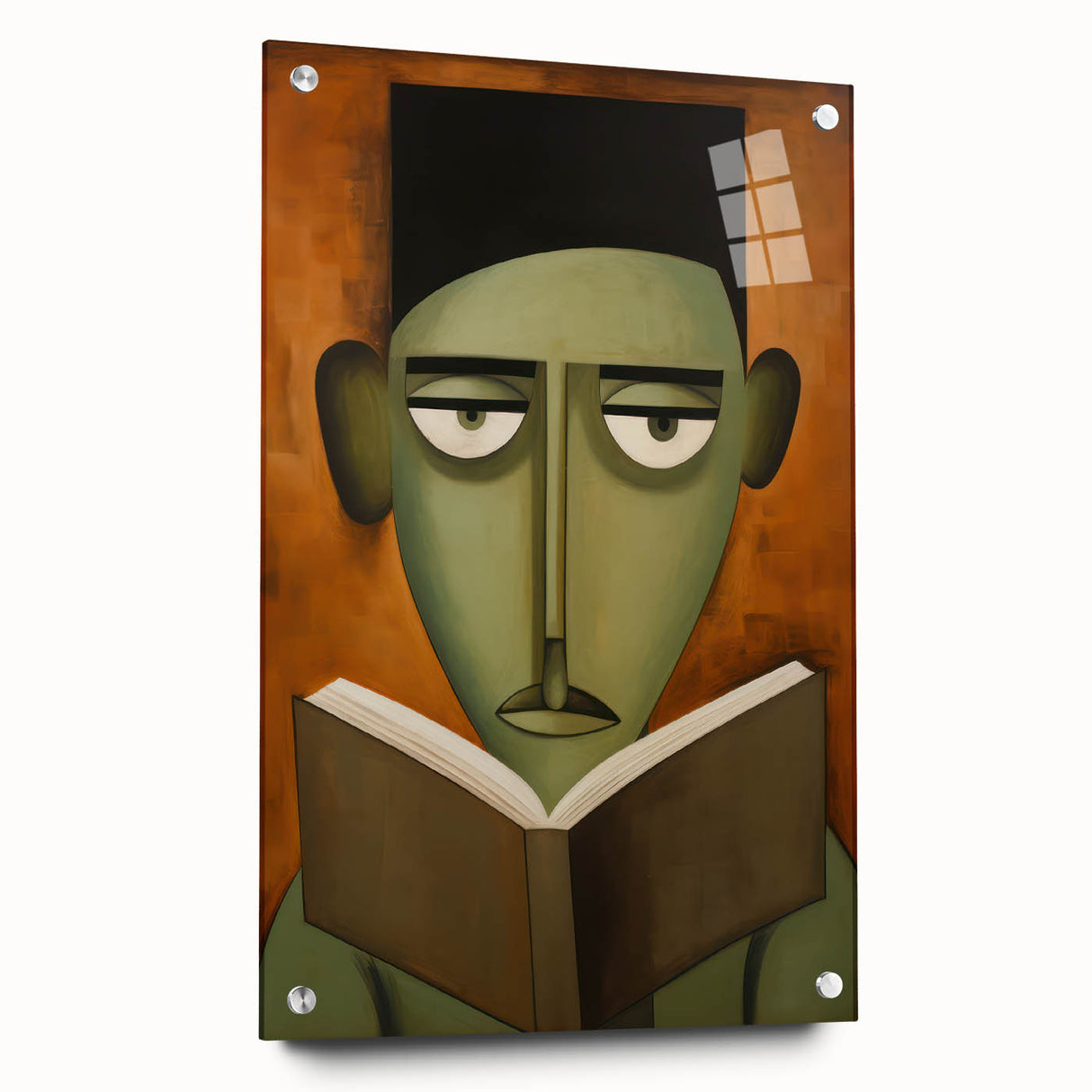 Electric Art Canvas - Abstract Portrait in Green and Burnt Orange