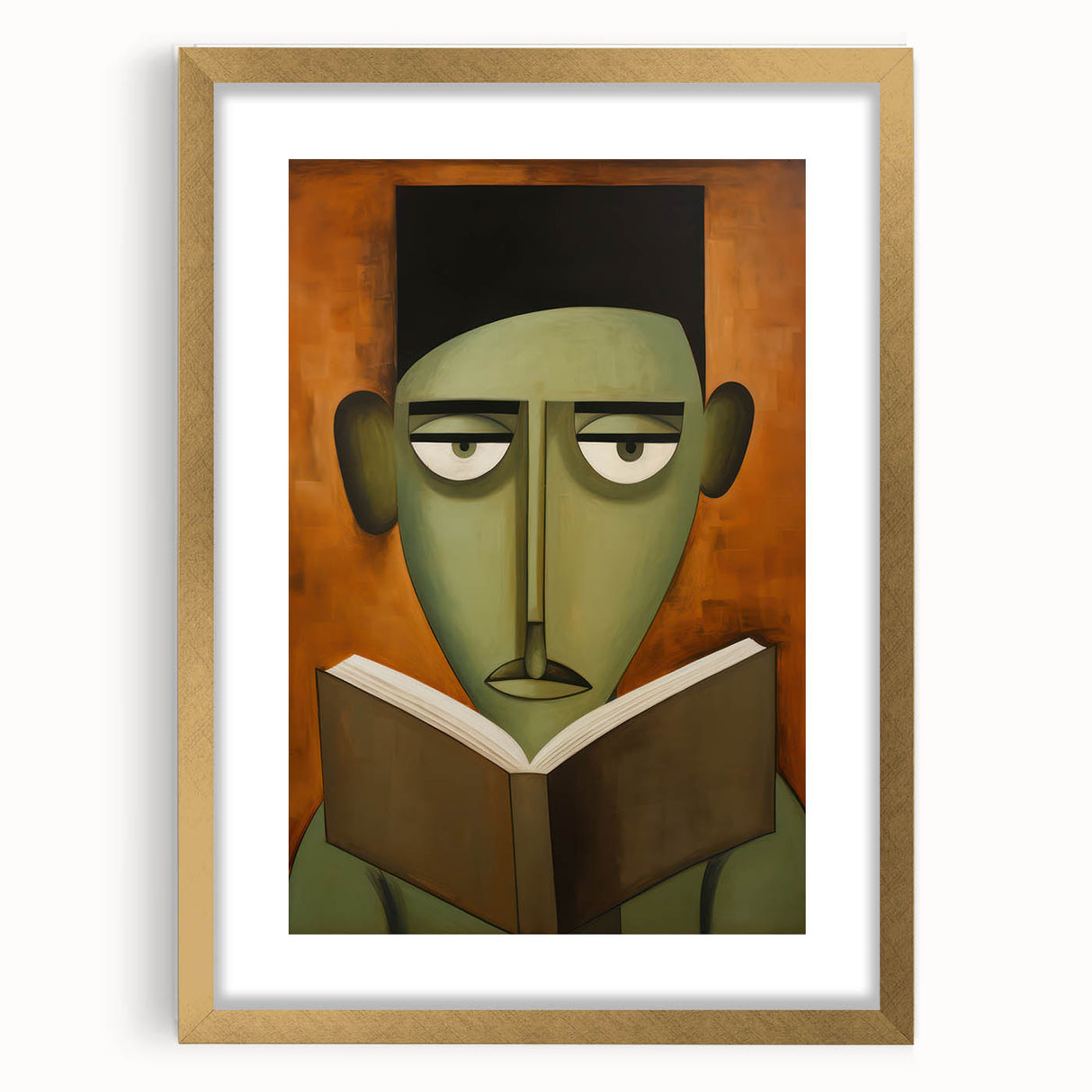 Electric Art Canvas - Abstract Portrait in Green and Burnt Orange
