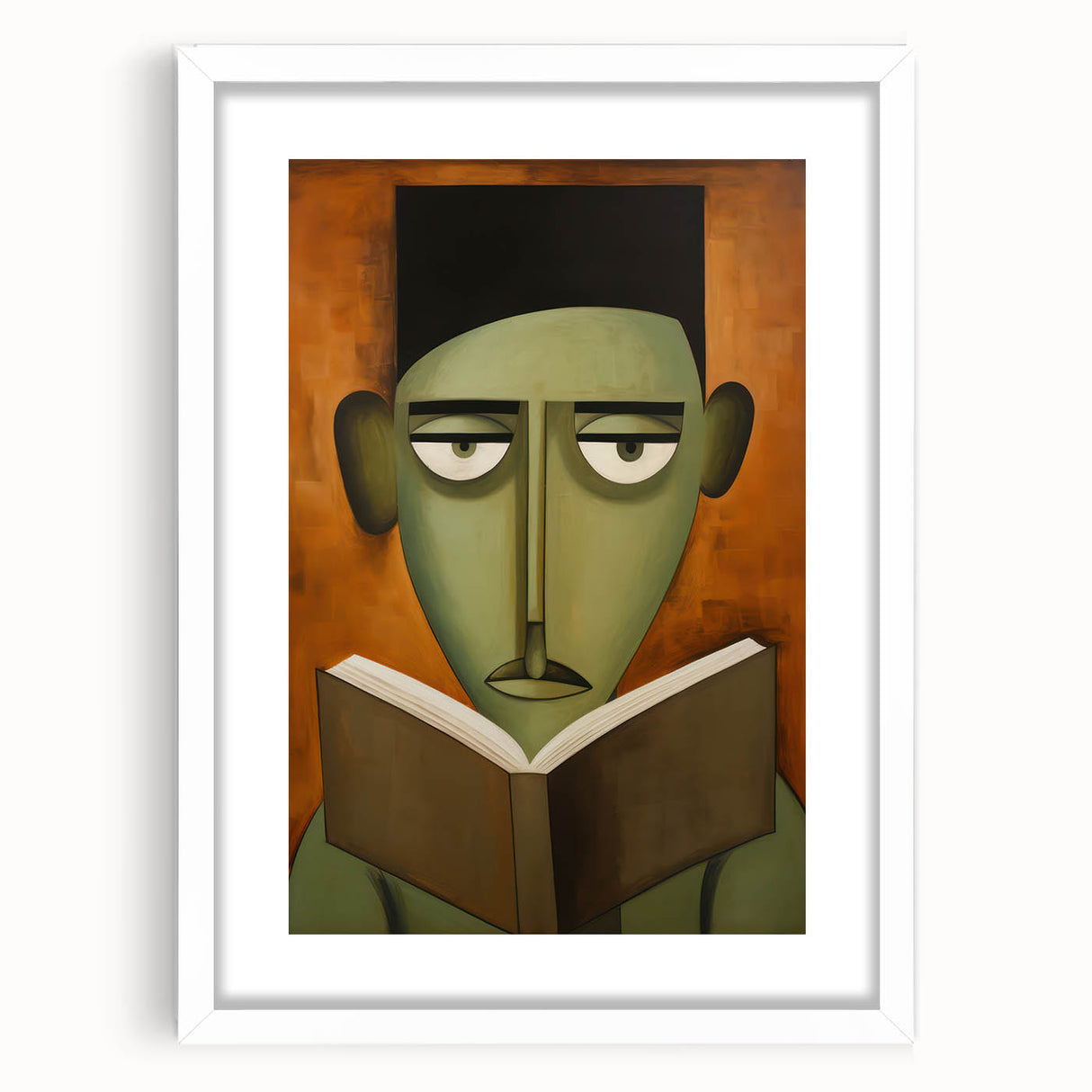 Electric Art Canvas - Abstract Portrait in Green and Burnt Orange