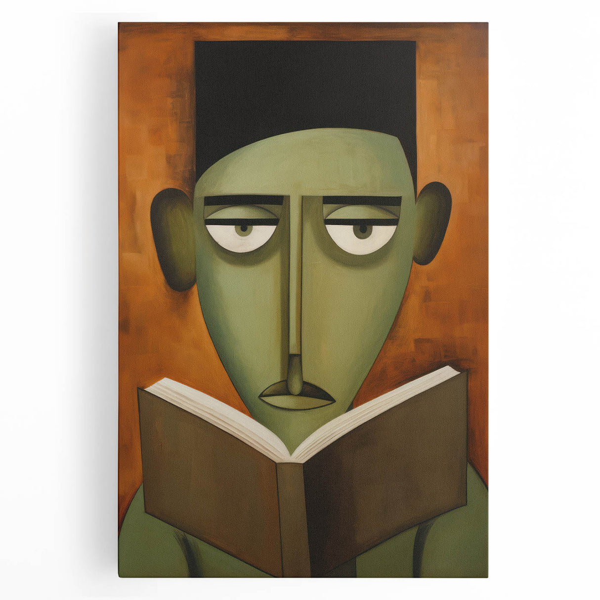 Electric Art Canvas - Abstract Portrait in Green and Burnt Orange