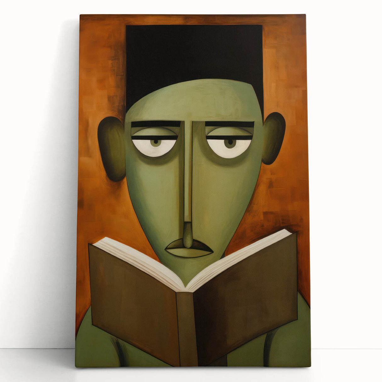 Electric Art Canvas - Abstract Portrait in Green and Burnt Orange