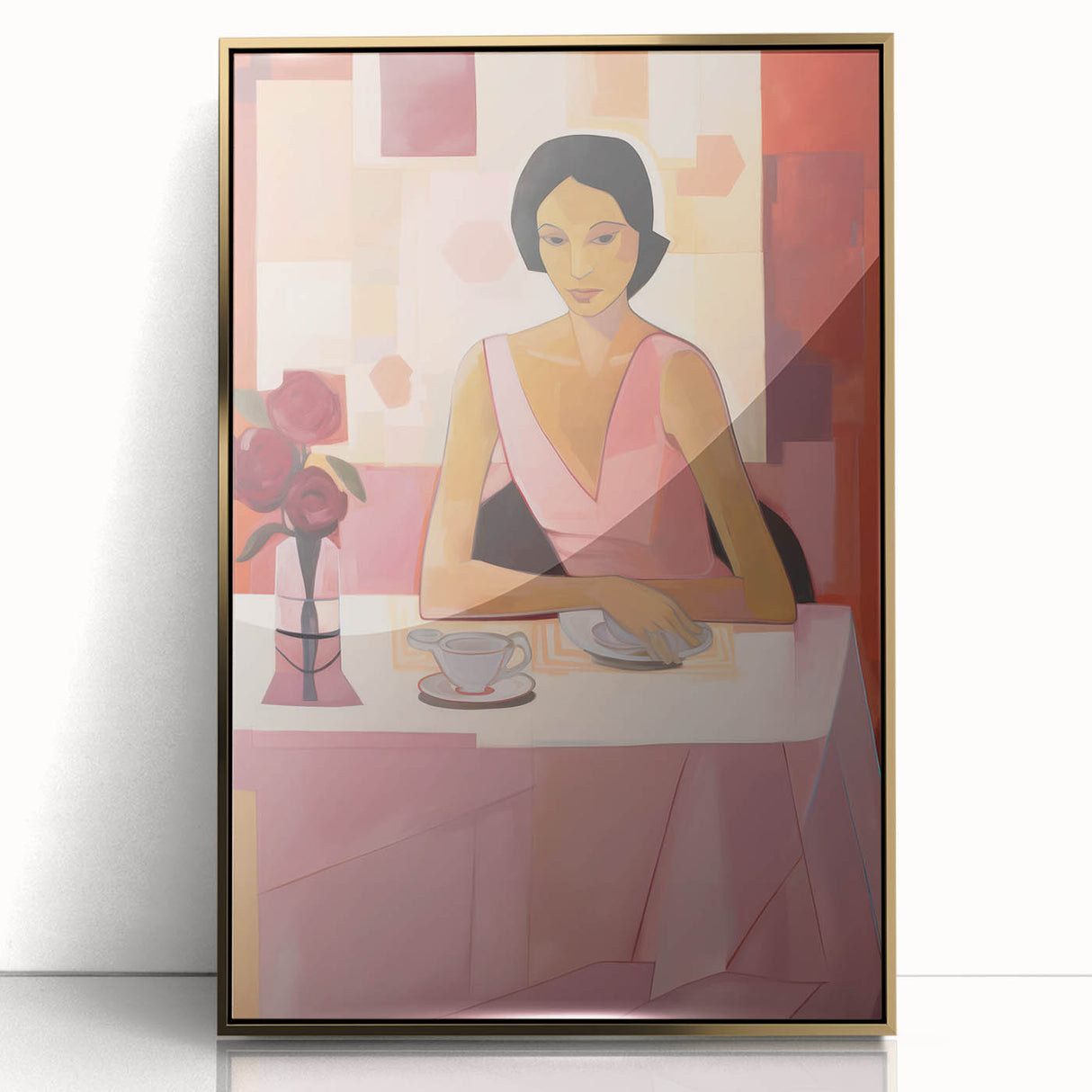 Modern Electric Portrait Canvas – Vibrant Dining Scene Art Print