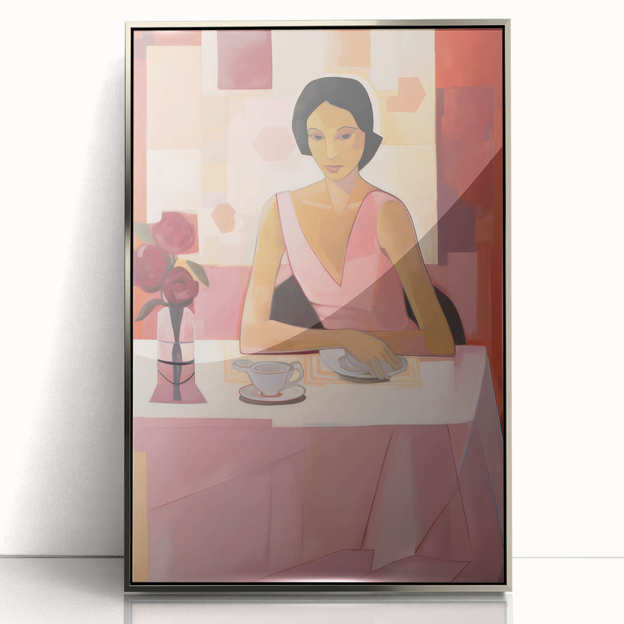 Modern Electric Portrait Canvas – Vibrant Dining Scene Art Print