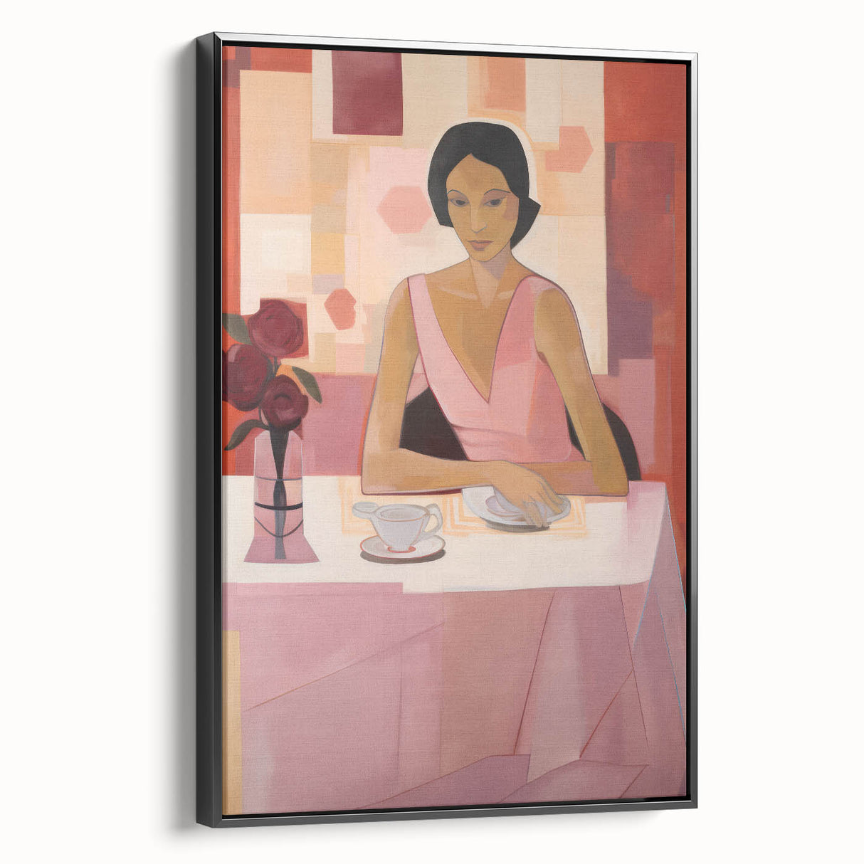 Modern Electric Portrait Canvas – Vibrant Dining Scene Art Print