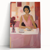 Modern Electric Portrait Canvas – Vibrant Dining Scene Art Print