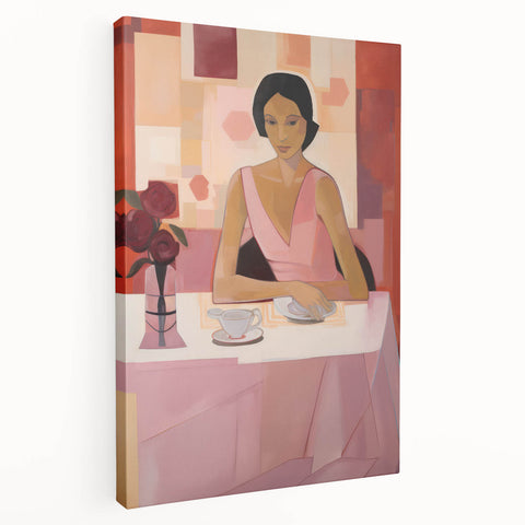 Modern Electric Portrait Canvas – Vibrant Dining Scene Art Print