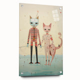 Whimsical Electric Cat Duo Canvas – Playful Modern Art Print