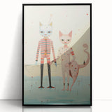 Whimsical Electric Cat Duo Canvas – Playful Modern Art Print