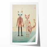 Whimsical Electric Cat Duo Canvas – Playful Modern Art Print