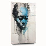 Abstract Electric Portrait - Expressive Blue and Black Minimalist Art