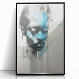 Abstract Electric Portrait - Expressive Blue and Black Minimalist Art