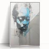Abstract Electric Portrait - Expressive Blue and Black Minimalist Art