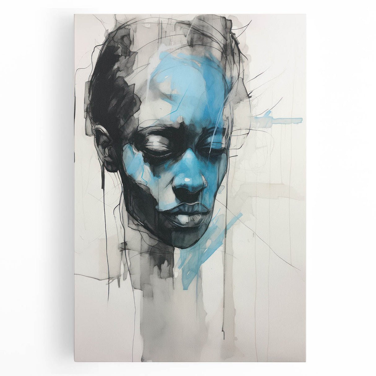 Abstract Electric Portrait - Expressive Blue and Black Minimalist Art
