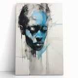 Abstract Electric Portrait - Expressive Blue and Black Minimalist Art