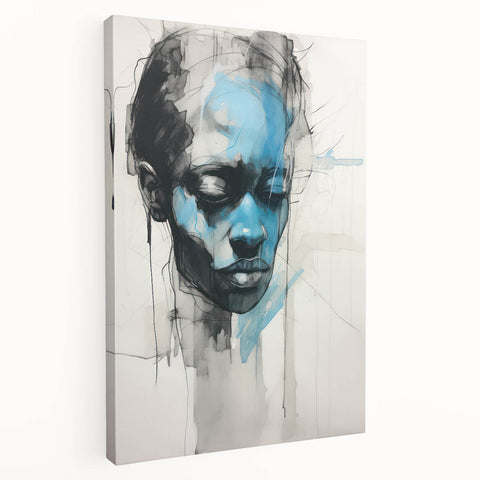 Abstract Electric Portrait - Expressive Blue and Black Minimalist Art