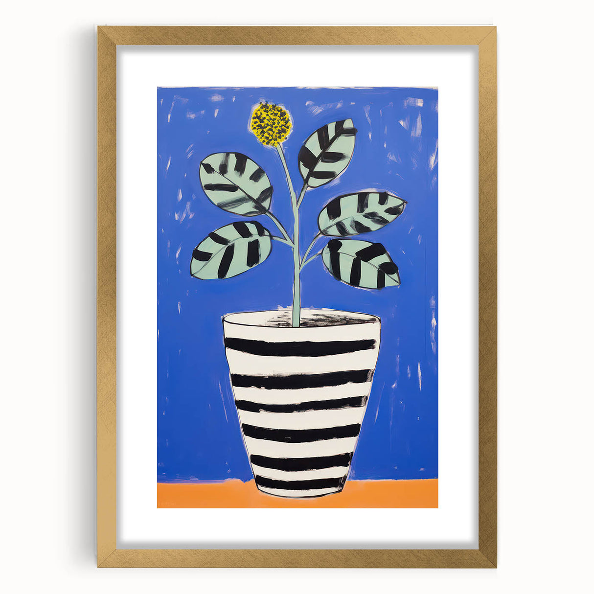 Vibrant Electric Botanical Art - Modern Blue and Yellow Plant Wall Decor