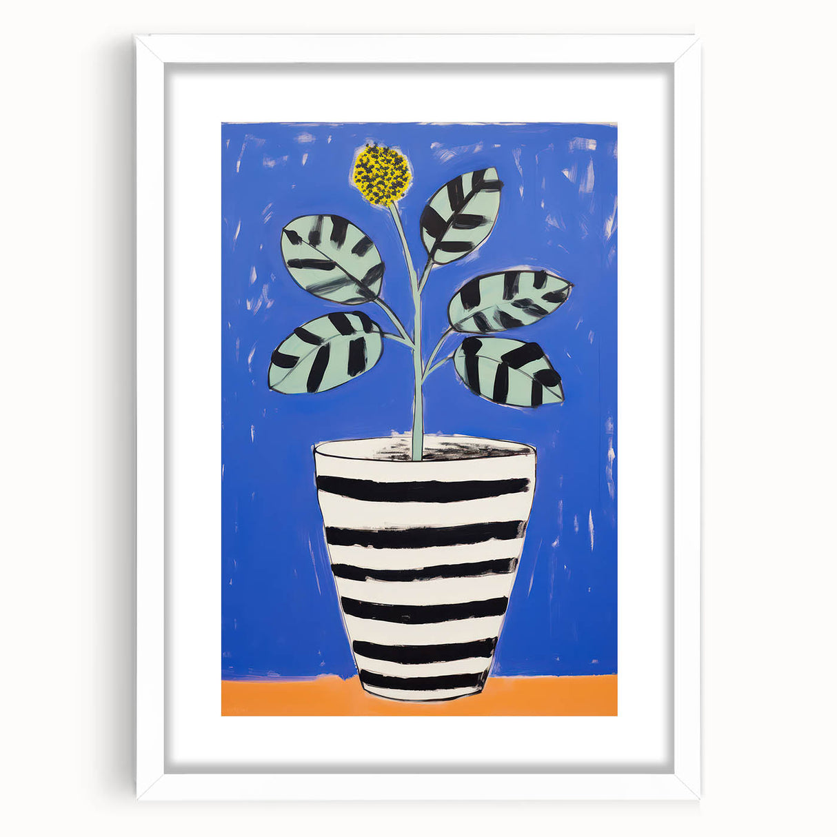 Vibrant Electric Botanical Art - Modern Blue and Yellow Plant Wall Decor