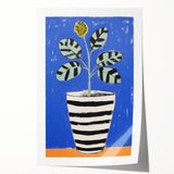 Vibrant Electric Botanical Art - Modern Blue and Yellow Plant Wall Decor