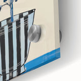 Blue Electric Botanical Art - Contemporary Floral Wall Decor in Stripes