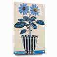 Blue Electric Botanical Art - Contemporary Floral Wall Decor in Stripes