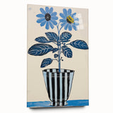 Blue Electric Botanical Art - Contemporary Floral Wall Decor in Stripes