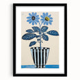 Blue Electric Botanical Art - Contemporary Floral Wall Decor in Stripes