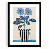 Blue Electric Botanical Art - Contemporary Floral Wall Decor in Stripes
